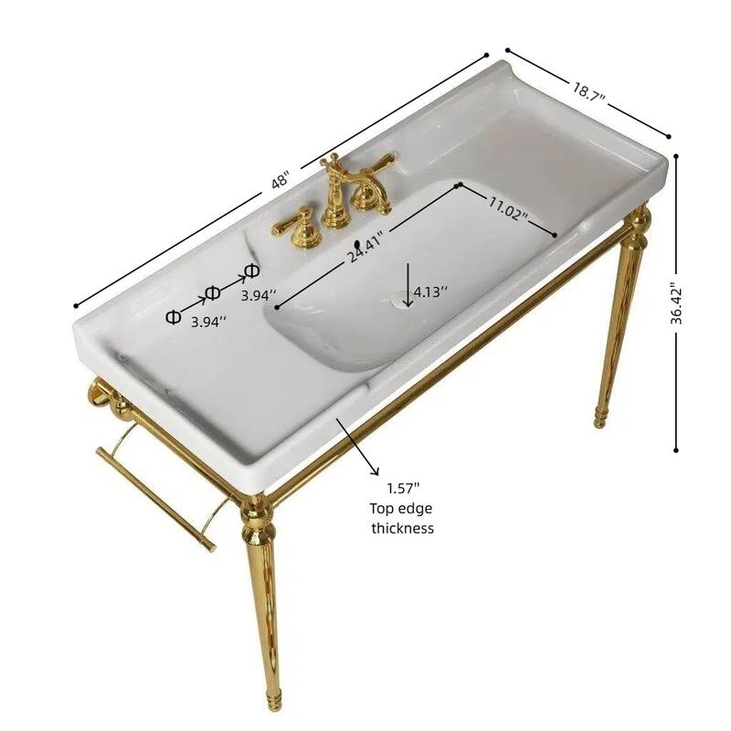 Wall-Mounted Bathroom Vanity with Ceramic Basin and Metal Legs