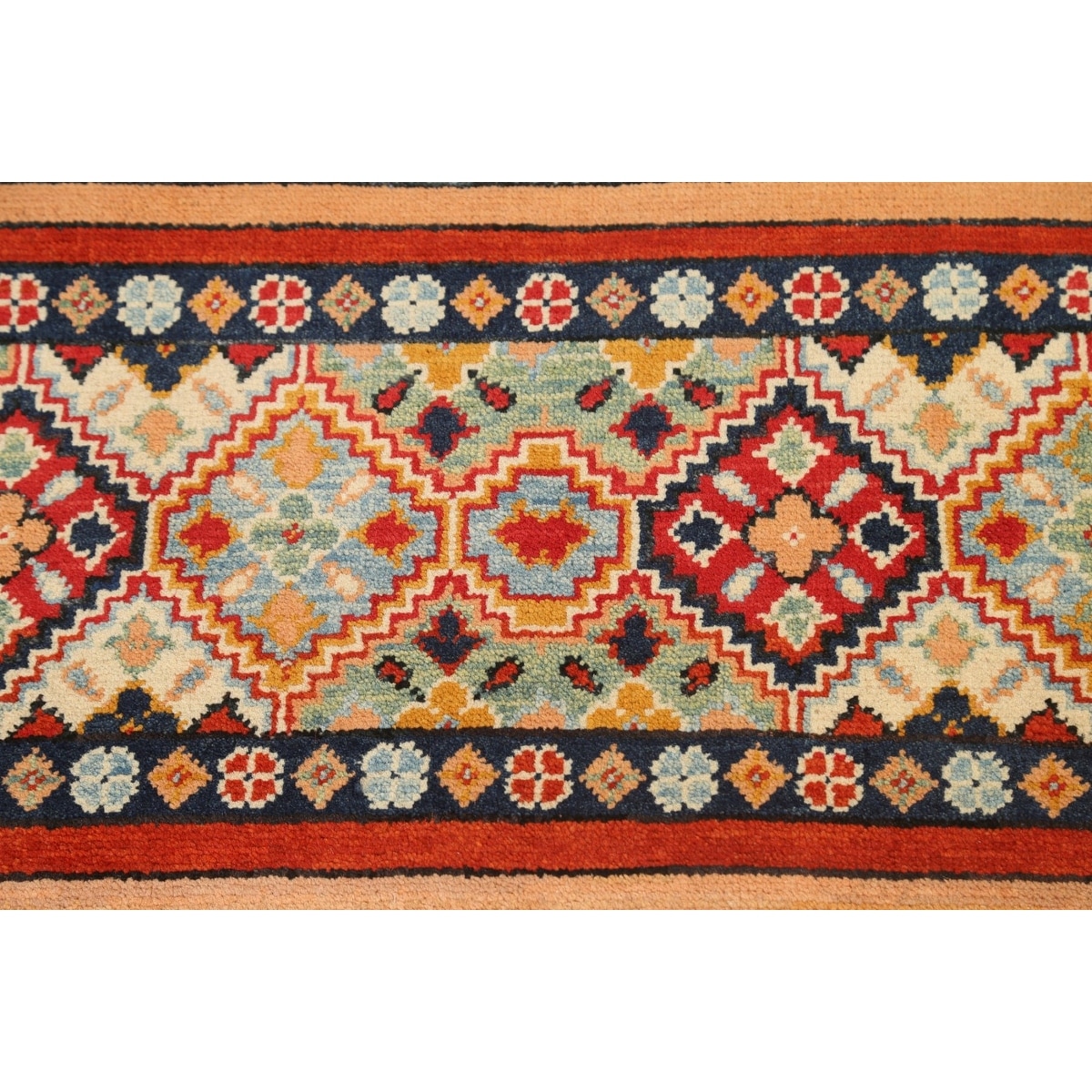 Small 4x3 Handmade Kazak Geometric Rug Caucasian Hand Knotted Handwoven  Woolen