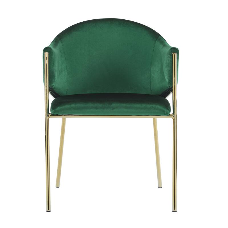 Set of 2 Velvet Upholstered Dining Chair Vanity Chair Dressing Chair Emerald Coffee Chair with Iron Frame - Emerald Gold