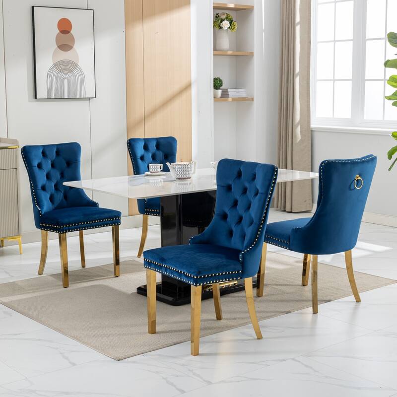 Contemporary Velvet Upholstered Dining Chair with Stainless Steel Plating Legs and Nailhead Trim