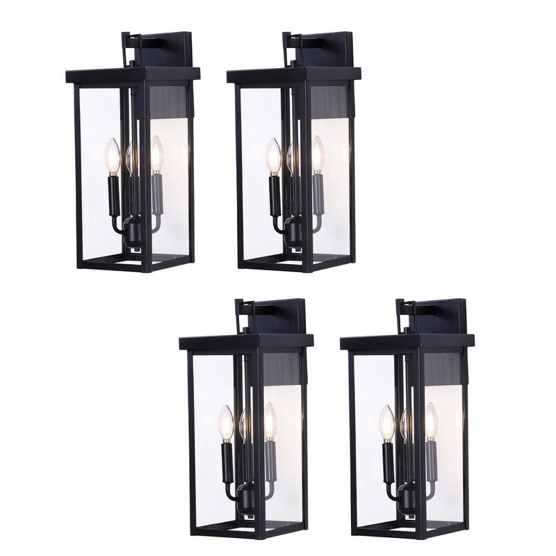3-light Metal Outdoor Wall Sconce Candle Bulb Lantern(4-pack)