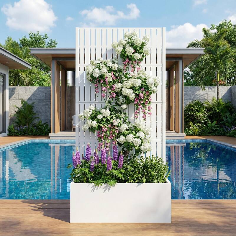 Raised Garden Bed Planter with Trellis Movable Planter Box with Lockable Wheels - 59"x30" - White