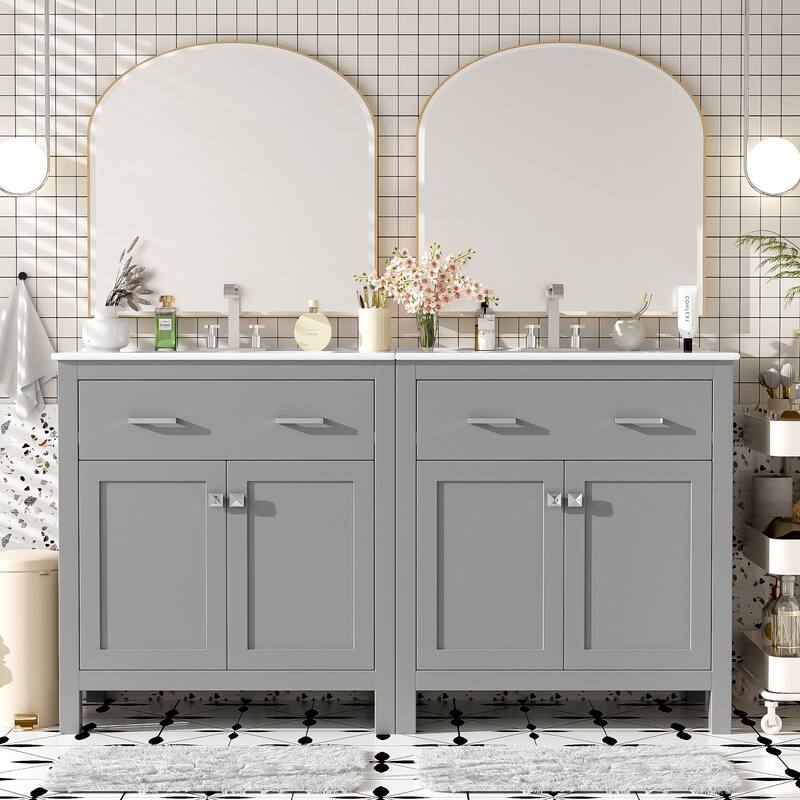 GDFStudio - Bambi Bathroom Vanity with Sink, Soft-Close Doors & Flip Drawer - 60" - Grey