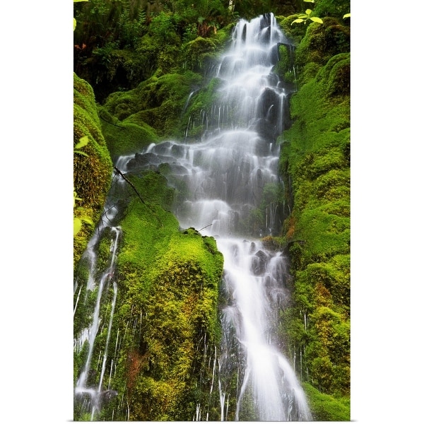 "Waterfall over mossy rocks, Oregon Cascades, Oregon, united states, " Poster Print