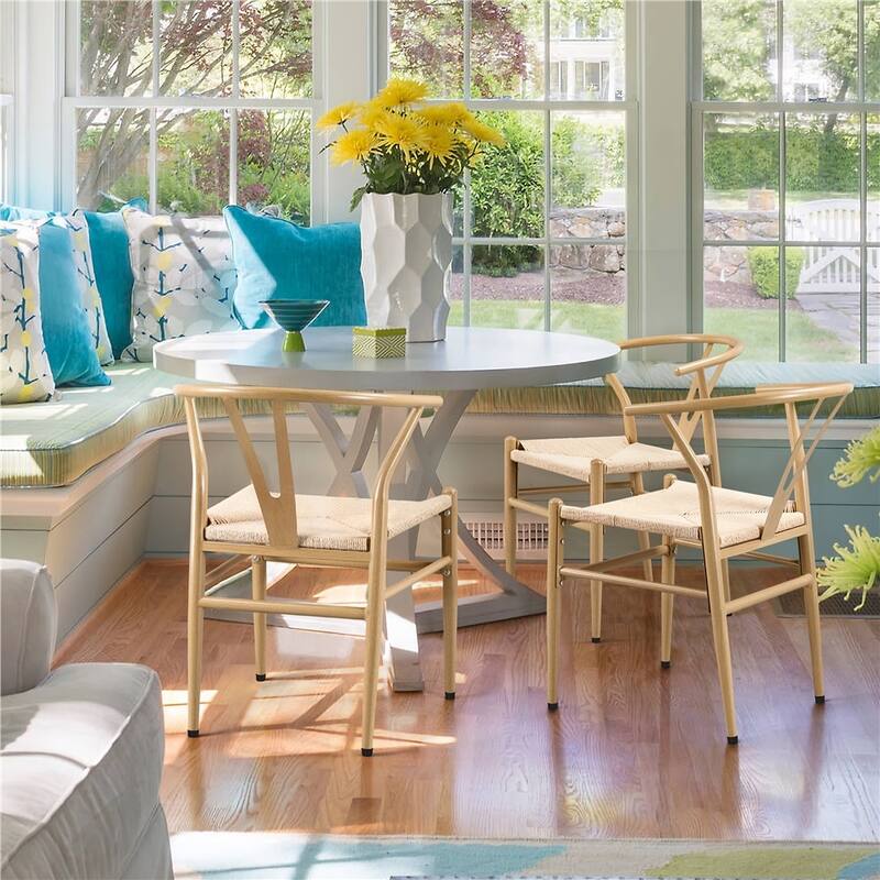 Yaheetech Modern Weave Y-Shaped Dining Chair with Solid Metal Frame