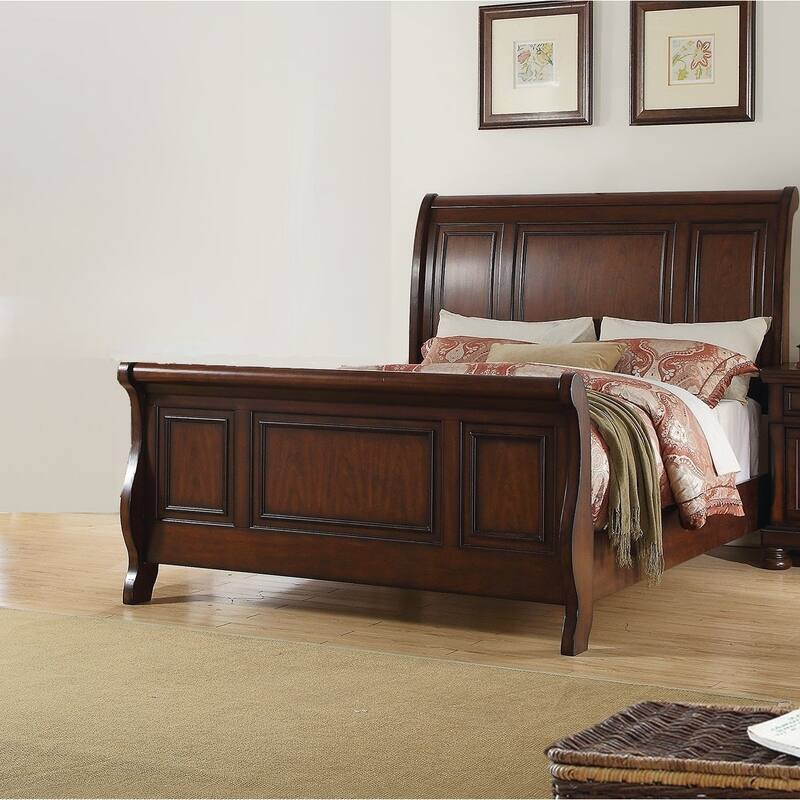 Traditional Style 1pc Bed Set 3-panel Headboard And Footboard Dark Cherry Finish