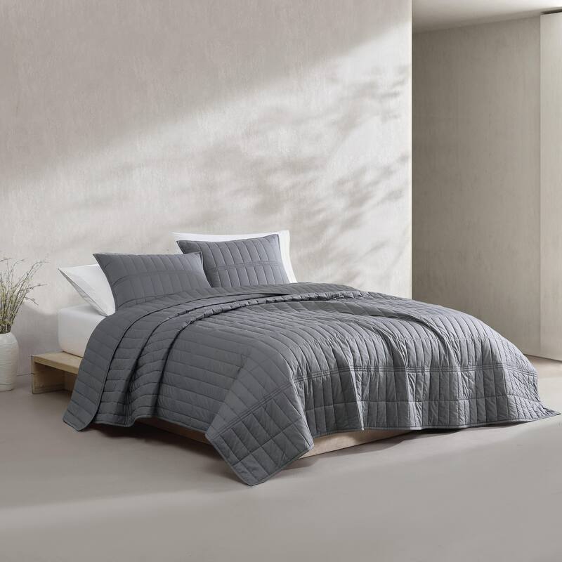 Calvin Klein Washed Percale Cotton Reversible Quilt Set