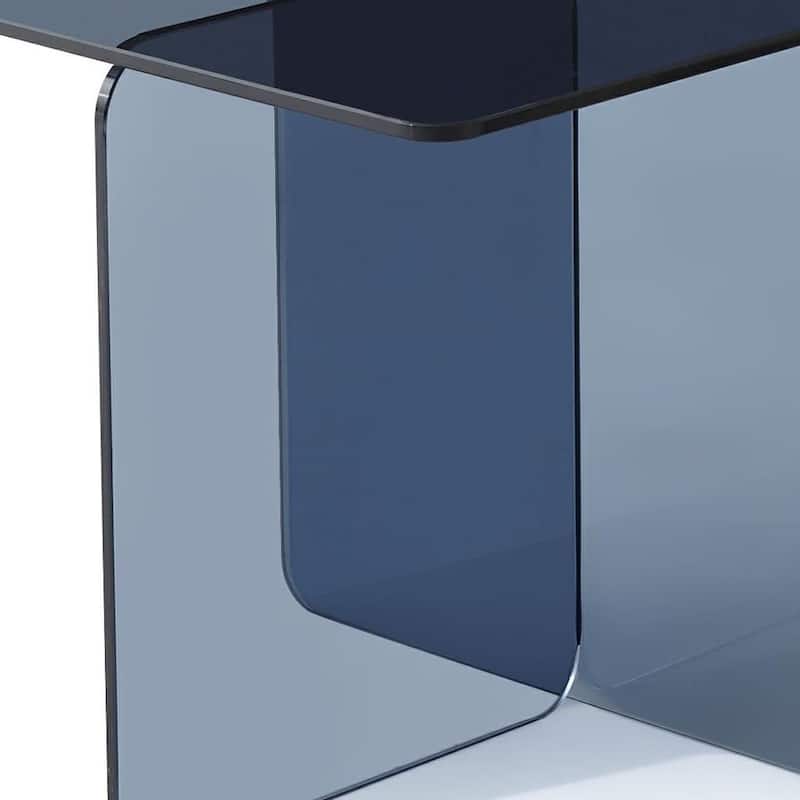 HomeRoots 16" Smoky Black Glass Square Cross Legs End Table - 17.70 in. x 16.10 in. x 17.70 in.