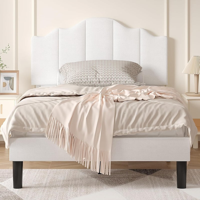 VECELO Modern Bed Frame with Adjustable Headboard, Twin Size Upholstered Bed Kids Bed set of 2