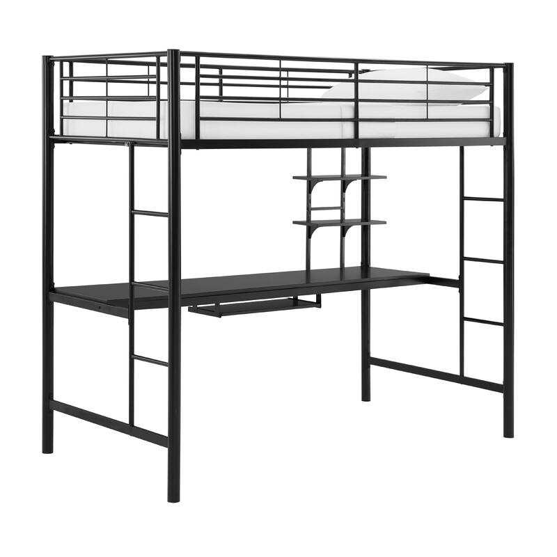 Walker Edison Abner Full Metal Black Loft Bed with Desk