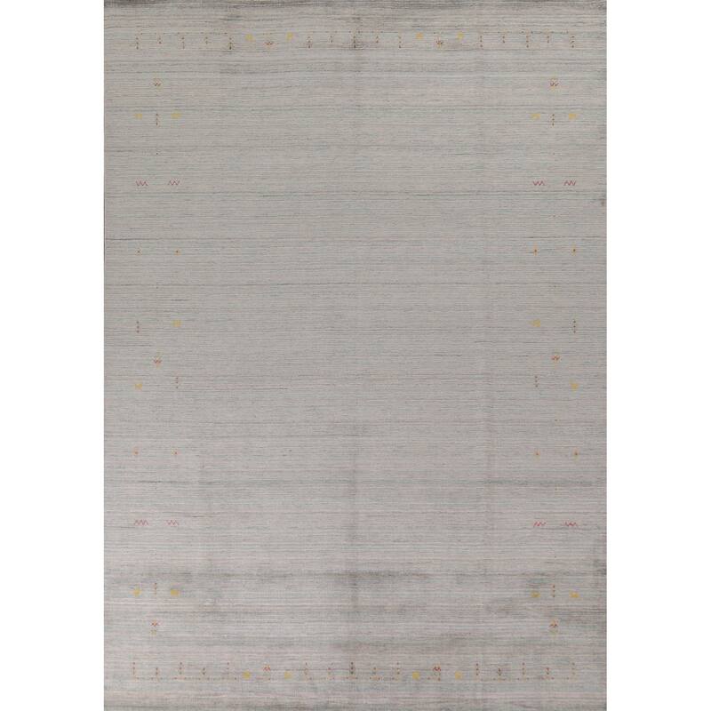 Beige Tribal Gabbeh Area Rug Hand-Knotted Wool Carpet - 8'9"x 11'8"