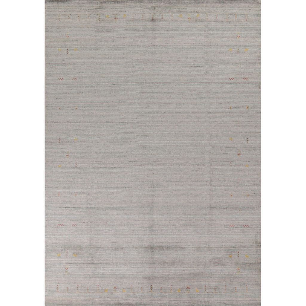 Beige Tribal Gabbeh Area Rug Hand-Knotted Wool Carpet - 8'9"x 11'8"