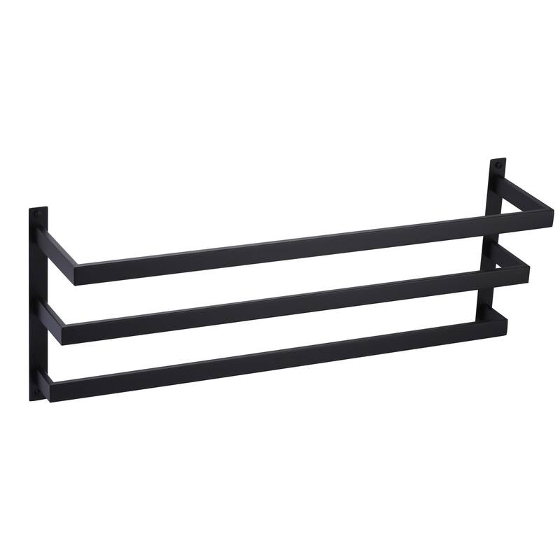 WOWOW Modern Wall-Mounted Stainless Steel Tiered Three-Tier Towel Rack - 32 in. - Matte Black