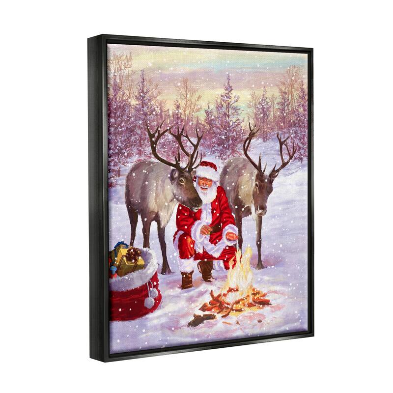 Stupell Santa & Reindeer Bonfire Scene Framed Floater Canvas Wall Art by Pip Wilson