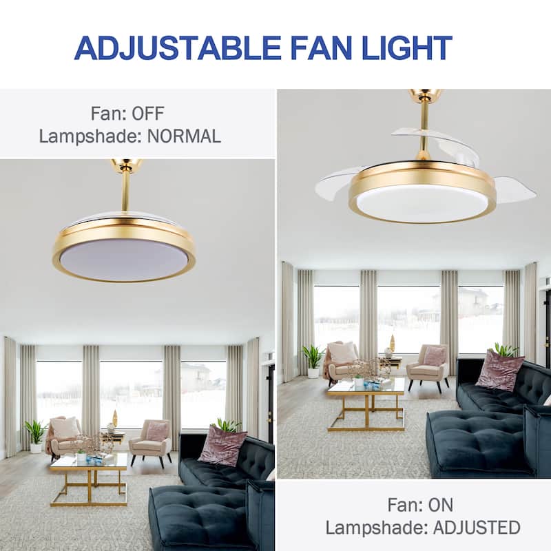 42" Ceiling Fan Light Kit Included with Retractable Blades,6 Fan speed 3 Light Tone with Remote Control - 42 Inches