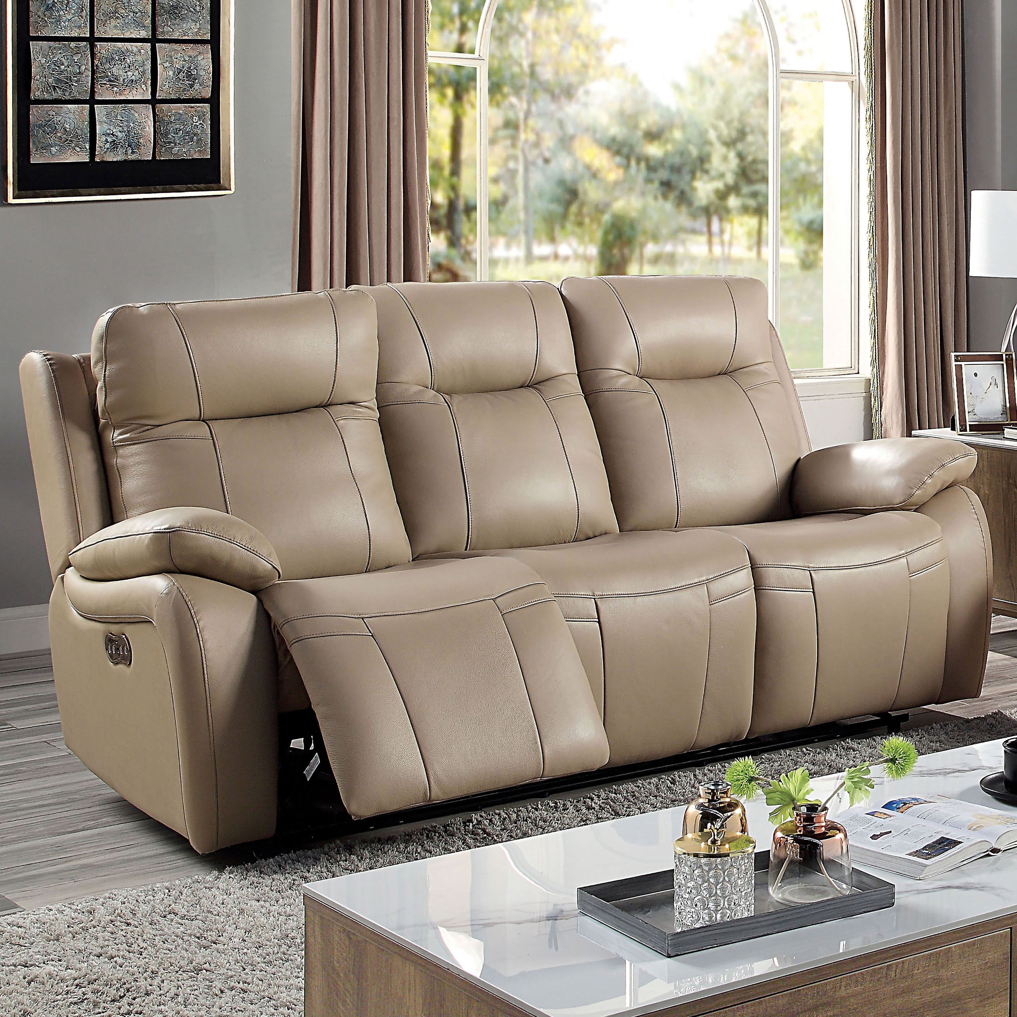 Trie Leather Power Recliner Sofa with USB Ports by Furniture of