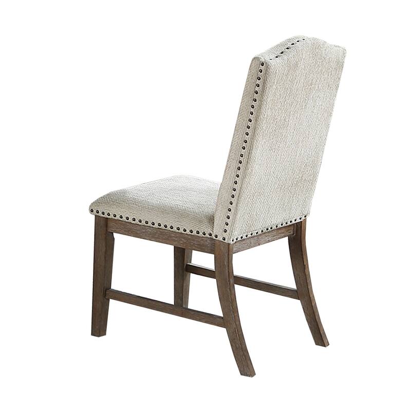 Set of 2 Upholstered Dining Chairs with Close High Back in Oak