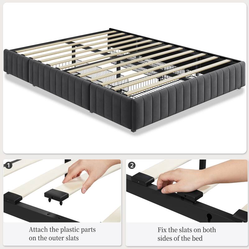 Yaheetech Storage Bed Frame with 3/4 Drawers Upholstered Bed Frame with Metal Slat Support
