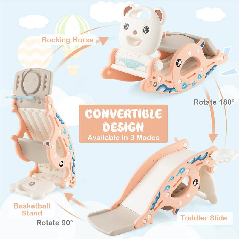 Gymax 4-in-1 Kids Slide Rocking Toy Slide Rocking Horse w/Basketball