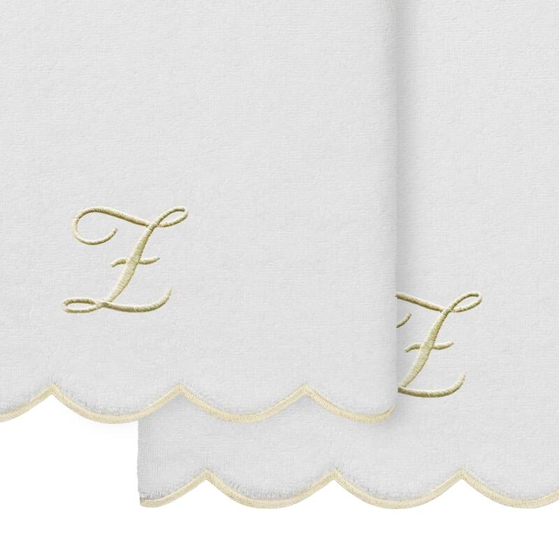 Authentic Hotel and Spa 100% Turkish Cotton Beige ADORNIA Scallop Personalized 2 Piece Bath Towel Set - 2 Bath Towels
