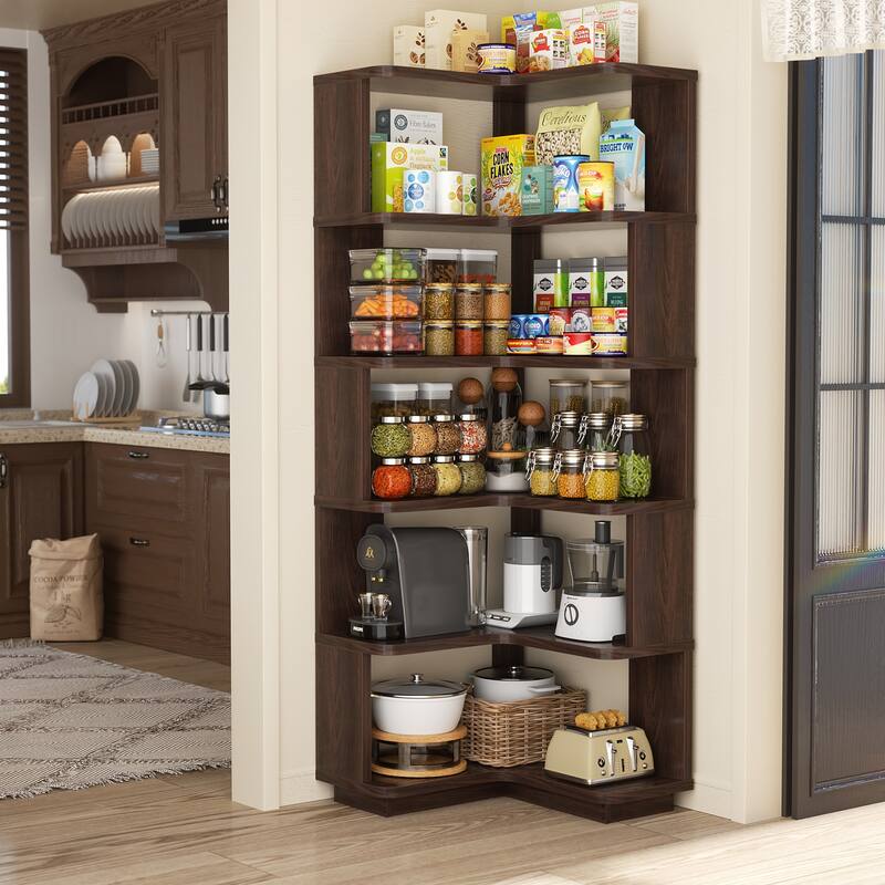 5-Tier Corner Space Shelving Bookshelves, Freestanding Display Storage Shelving