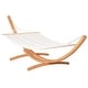 preview thumbnail 2 of 7, Outsunny 1-Person Hammock with Stand Set for Outside & Inside, 154" x 47" Wooden Frame, Cotton Fabric Bed, Safety Cords