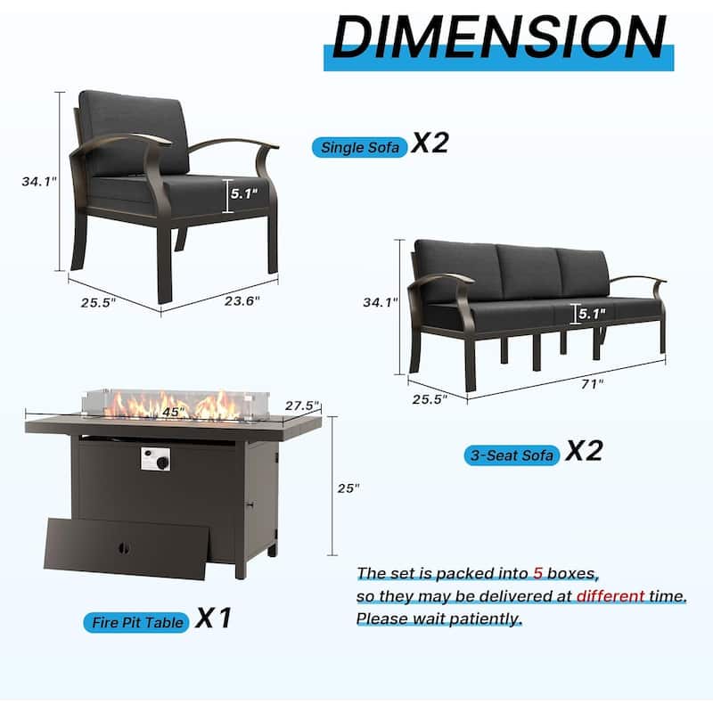 Aluminum Patio Furniture Set with FirePit Ottomans Swivel Chairs,Sectional Sofa with Thick Seat Cushions for Porch Garden