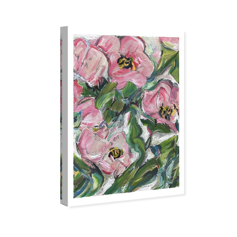 Wynwood Studio Canvas Floral and Botanical Inside Joy Pink and Pastel Pink Farmhouse Wall Art Canvas Print - Pink, Green