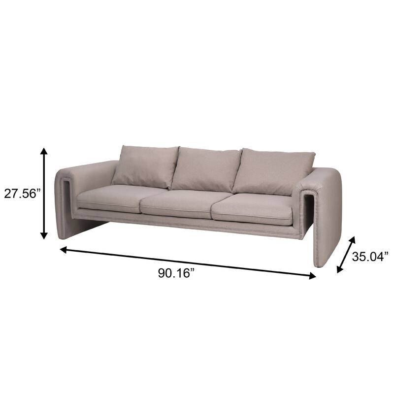 Ely Three-Seater Sofa Upholstered in Linen with Iron Frame and Removable Cushions