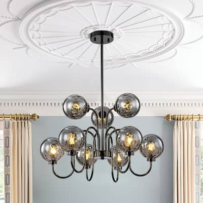Glam 9-Light Smoked Glass Globe Pearl Black Sputnik Chandelier 23.6in