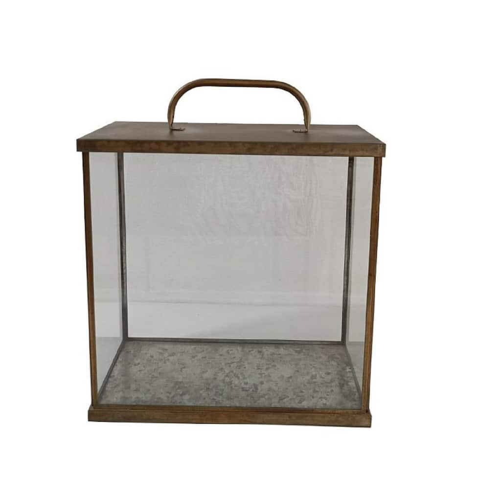 Antique-Style Rectangular Aged Iron Lantern - 11.5" - Brown
