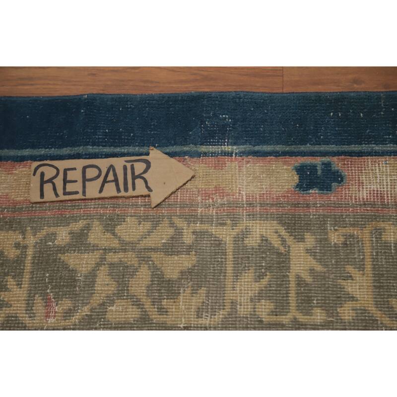 Hand Knotted Oriental 100% Wool Carpet Traditional Medallion Navy Blue & Blues Art Deco Area Rug - 10' 0'' X 8' 10''