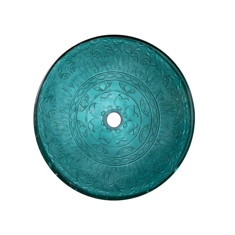 Eden Bath Teal Glass Vessel Sink With Embossed Pattern