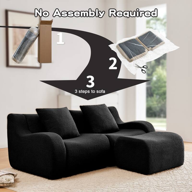 Anmytek Plush L-Shaped 2-Seater Teddy Fabric Sofa - No Assembly Required