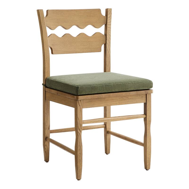 Jax Oak Wood Dining Chair With Wavy Razor Back and Cushion