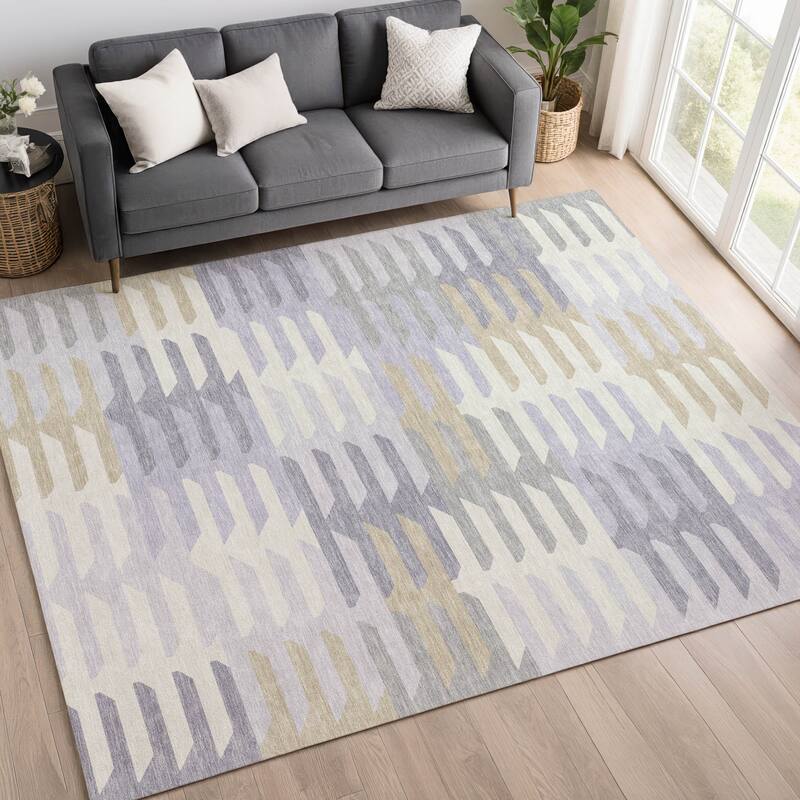 Machine Washable Indoor/ Outdoor Modern Stacks Chantille Rug