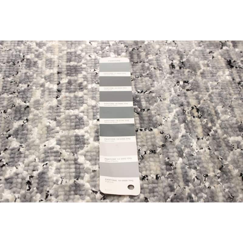 ECARPETGALLERY Hand-knotted Silk Shadow Grey Viscose, Wool Rug - 3'0 x 15'0