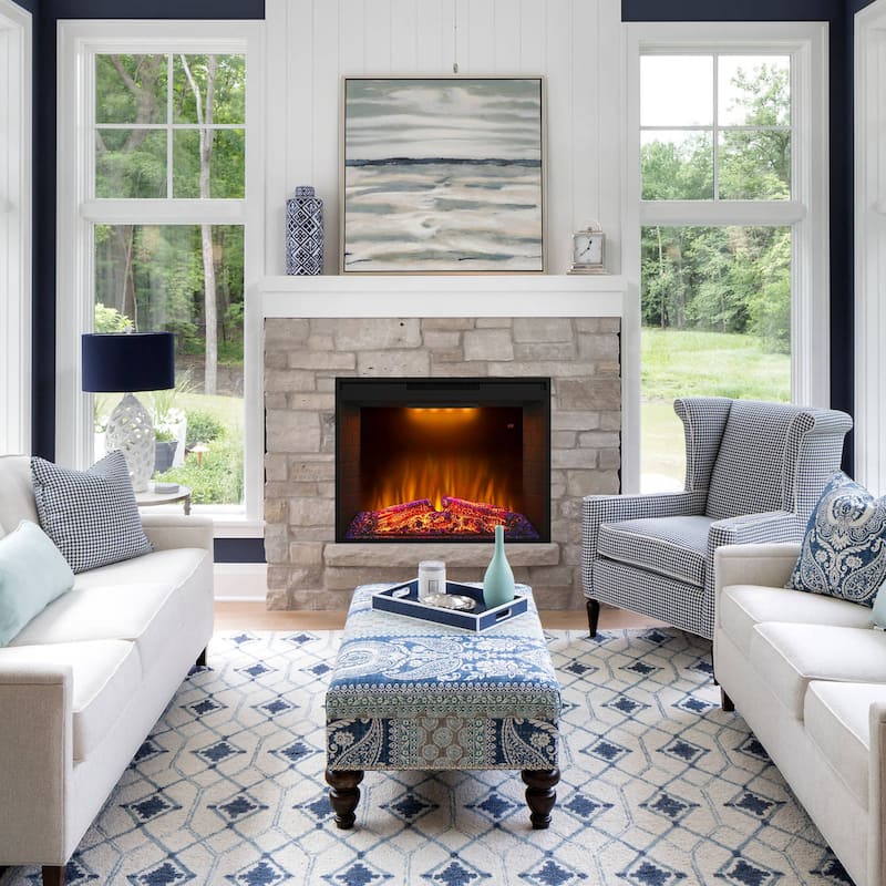 Modern Black Wall-mounted Electric Timer Fireplace with Remote