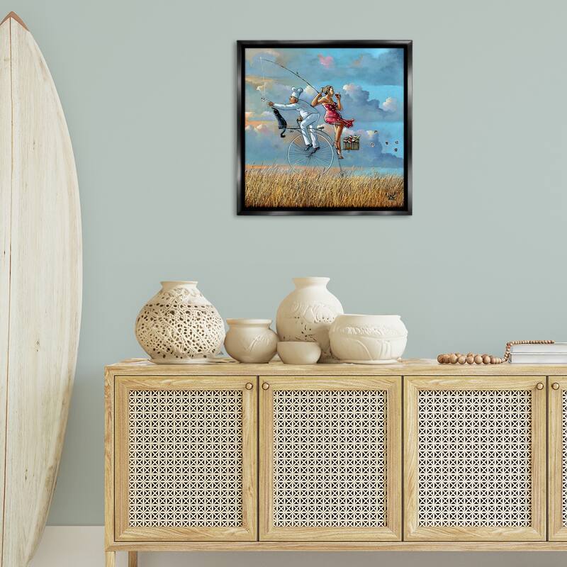 Stupell Charming Lady & Chef Bicycle View Framed Floater Canvas Wall Art Design By Ronald West