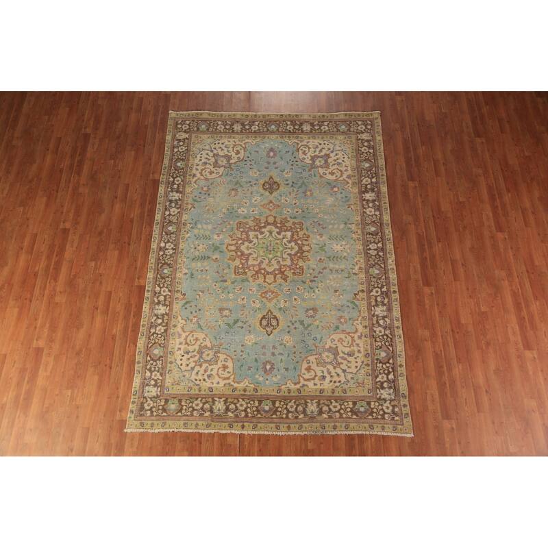 Traditional Tabriz Persian Area Rug Hand-Knotted Floral Wool Carpet - 6'4"x 9'4"