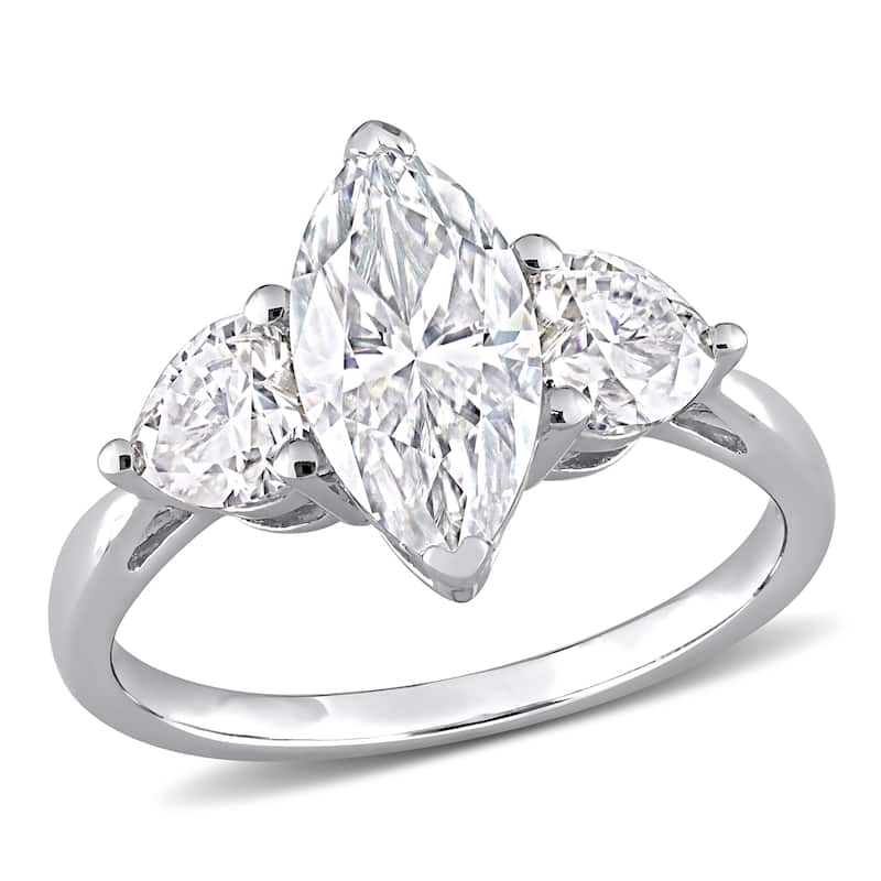 Miadora 2 1/2ct DEW Marquise & Heart-cut Moissanite 3-Stone Engagement Ring in Sterling Silver