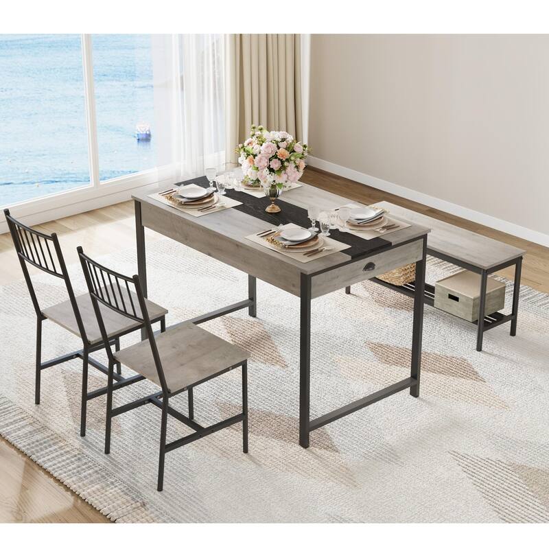 Dining Table Set for 4, Small Kitchen Table and 2 Chairs for 4 with Bench