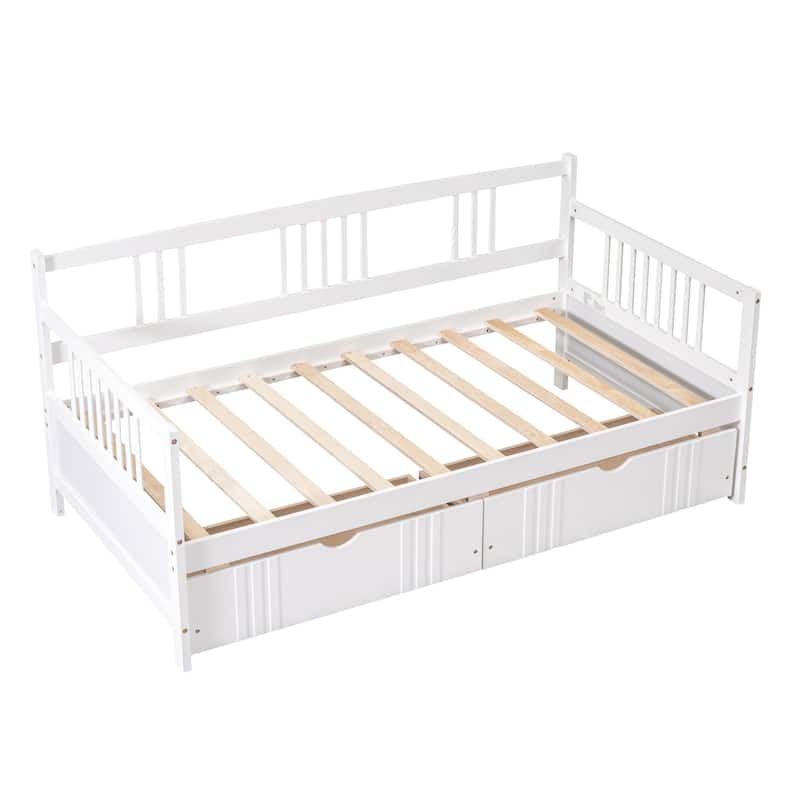 Twin Size Daybed Wood Bed with Two Drawers, White
