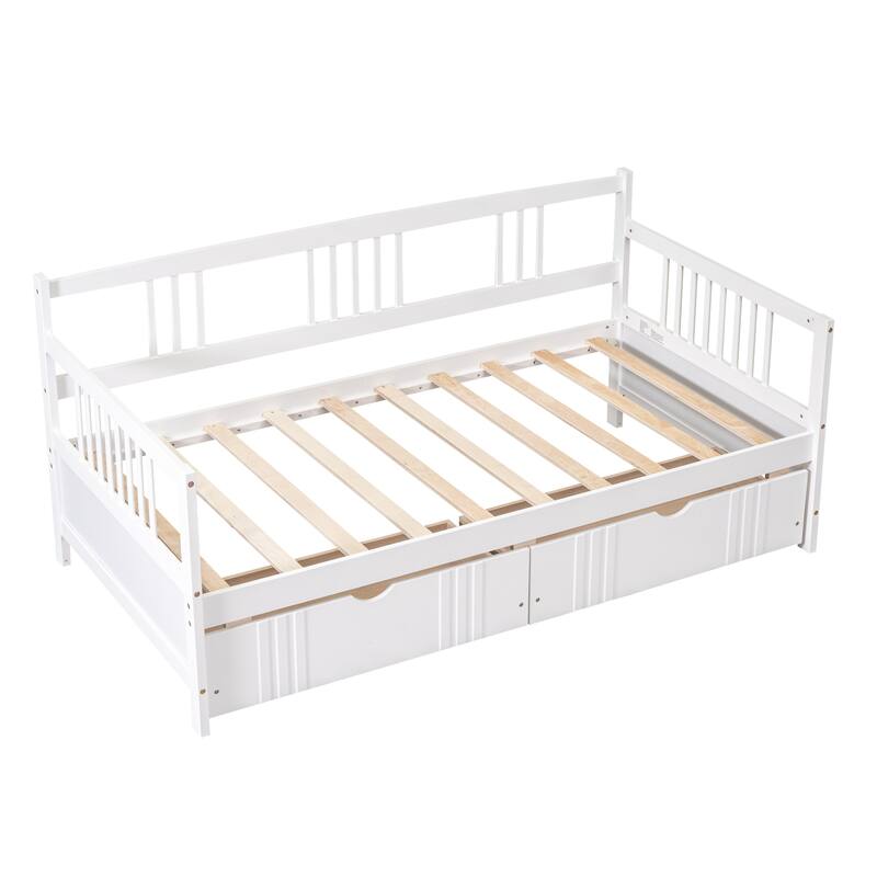 Twin Wooden Daybed Frame with Pull-Out Drawers, Ideal for Small Rooms