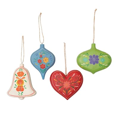Folk Art Handmade Christmas Xmas Ornament Set of 4 - Set of 4