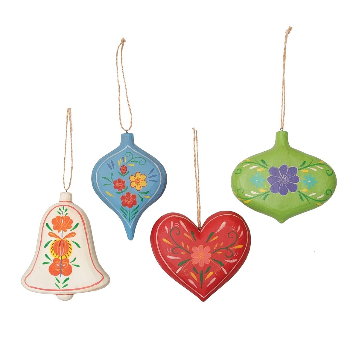 Folk Art Handmade Christmas Xmas Ornament Set of 4 - Set of 4