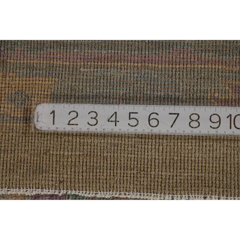 Hand Knotted Oriental 100% Wool Carpet Transitional All-Over Green Oushak Area Rug - 12' 0'' X 9' 1''