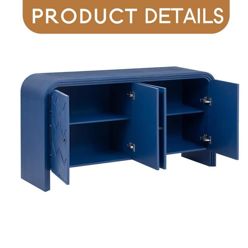 Luxury Multi-Functional MDF Sideboard- woven Wood Slat Doors, Tiered Stepped Design & Premium Solid Wood Veneer