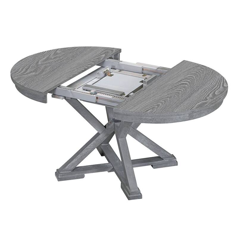 5 PCS Retro Functional Dining Table Set for 4 Extendable Round Table and 4 Upholstered Chairs