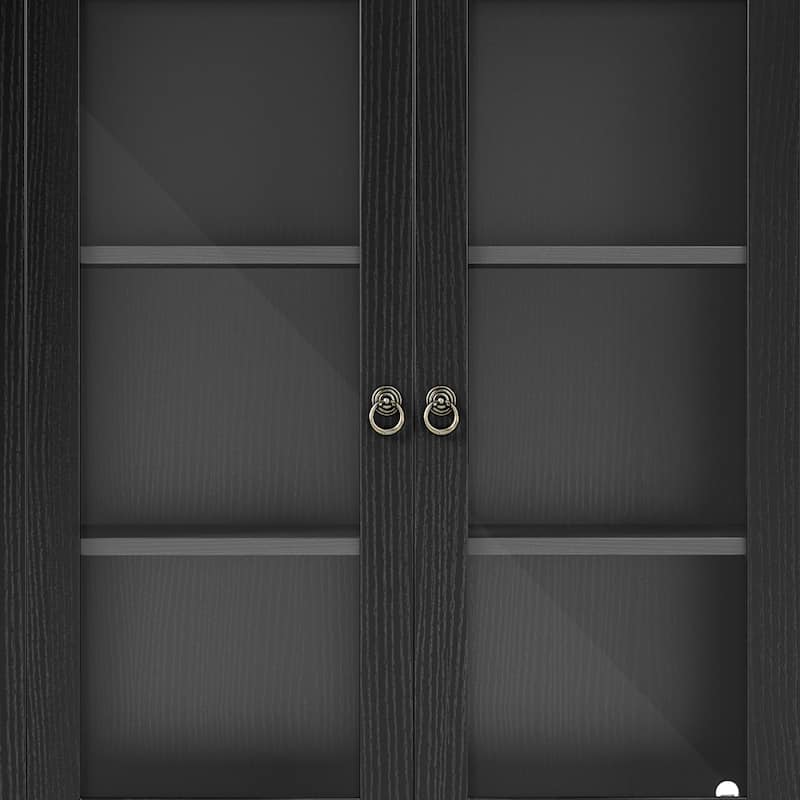 Modern 71" Tall Arched Kitchen Pantry Cabinet with LED Light,Bookcase Cabinet with Storage and Glass Doors